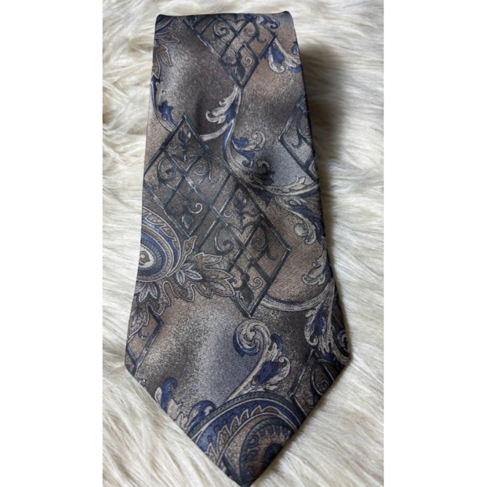 Henry Grethel Silk Tie Gray Brown Blue Woven Made in Italy Classic Men's Necktie